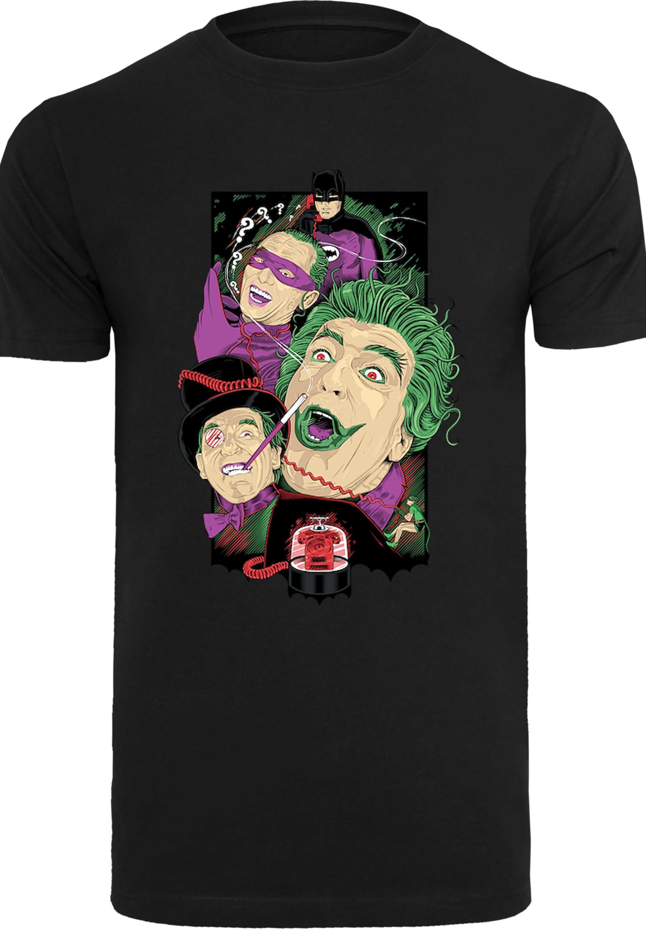 F4NT4STIC Shirt 'Batman TV Series Rogues Gallery' in Zwart: voorkant