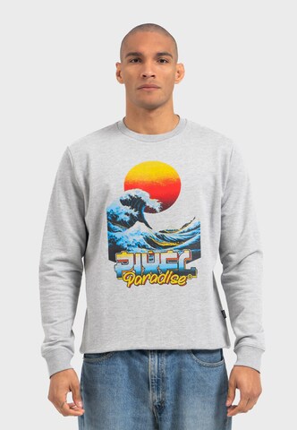 Oldskull Sweatshirt 'Retro Pixel Wave Logo Graphic' in Grey: front