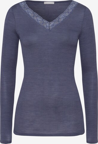 Hanro Undershirt ' Woolen Lace ' in Blue: front