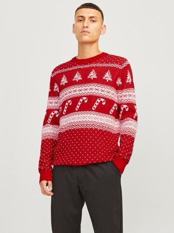 Pull-over 'JJXmas Gabriel' JACK & JONES en rouge : devant
