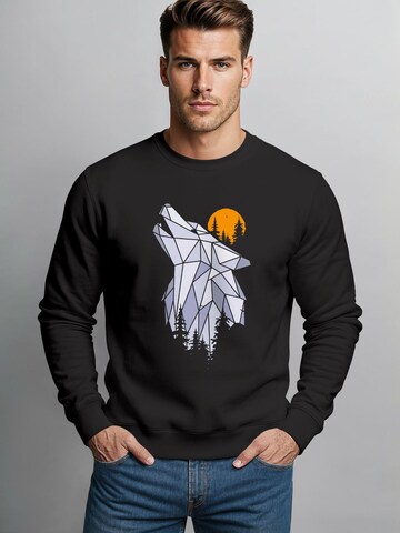 Neverless Sweatshirt 'Polygon Wolf' in Black