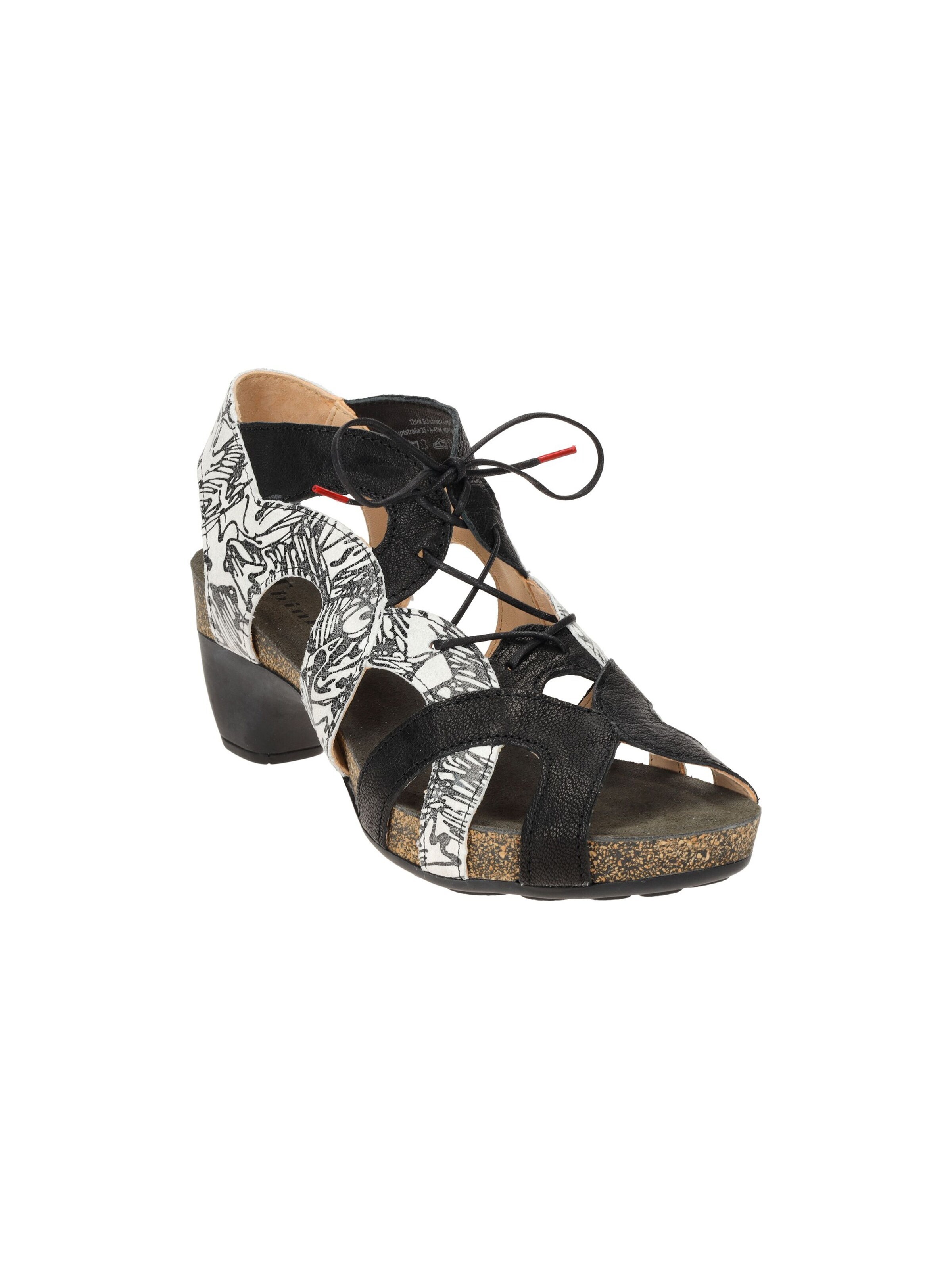 THINK! Sandals 'Think Traudi Schnür Sandale schwarz grau Print 214' in Black