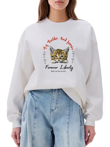 GORHEY Sweatshirt 'Women's Crew Neck Sweatshirt with Cat Print & Fleece Lining for Autumn/Winter' in Wit: voorkant