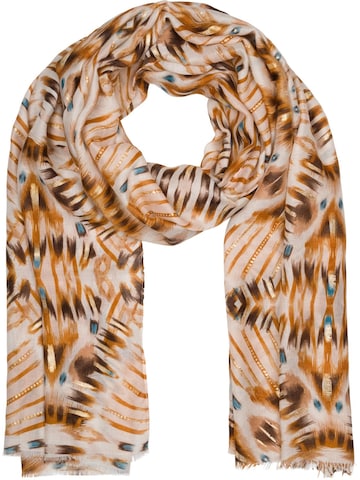 styleBREAKER Schal 'Schal Batik Muster Metallic Streifen'‌‌‌‌ in Beige: Vorderseite