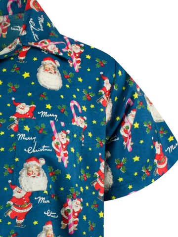 King Kameha Regular fit Button Up Shirt 'Christmas Candycane' in Blue