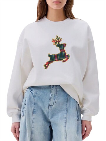 GORHEY Sweatshirt 'Women's Pullover with Christmas elk Print,Loose Fleece Pullover for Autumn/Winter' in Wit: voorkant