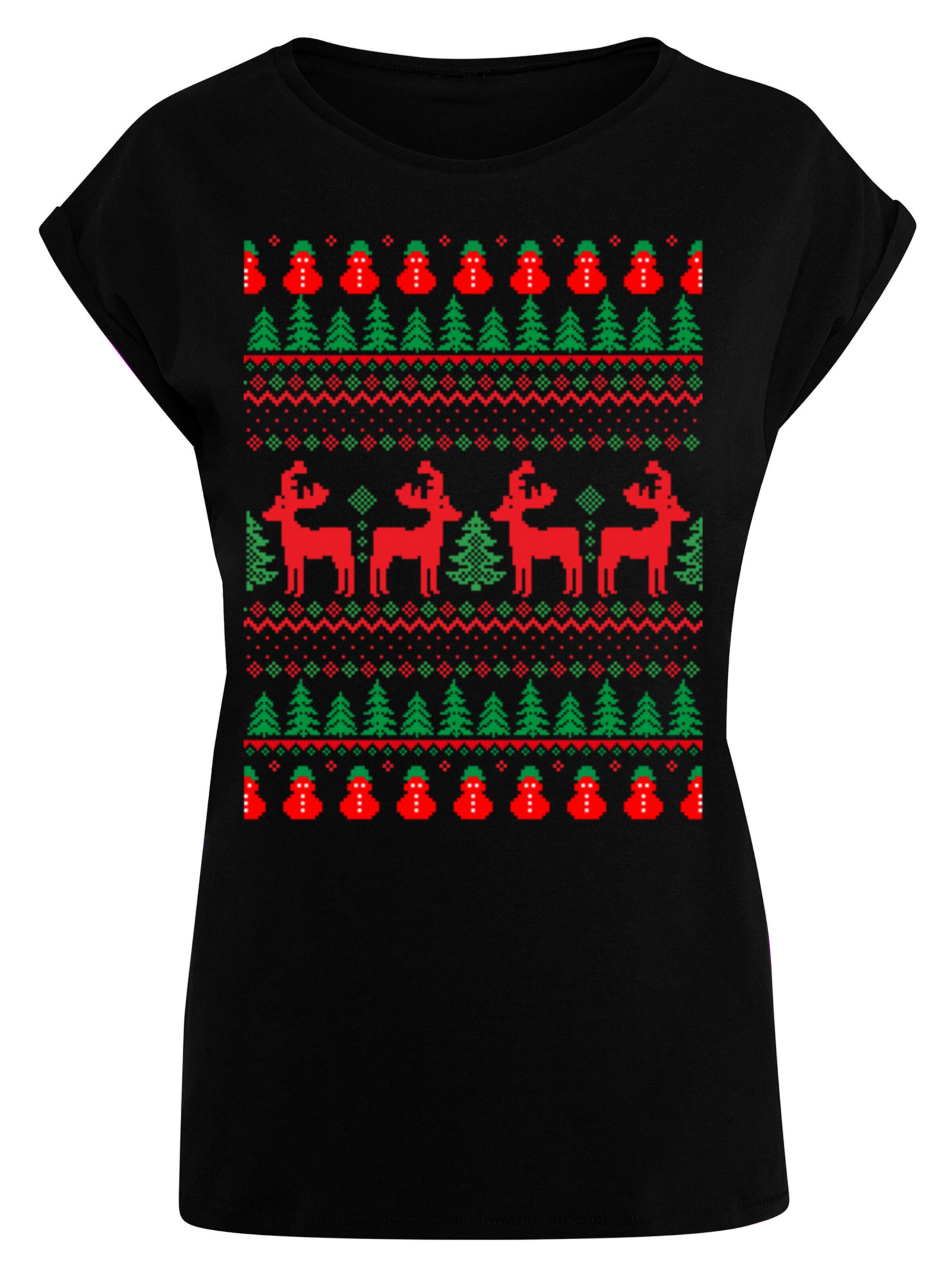 T-shirt 'Christmas Reindeers Weihnachten Muster' F4NT4STIC en noir : devant