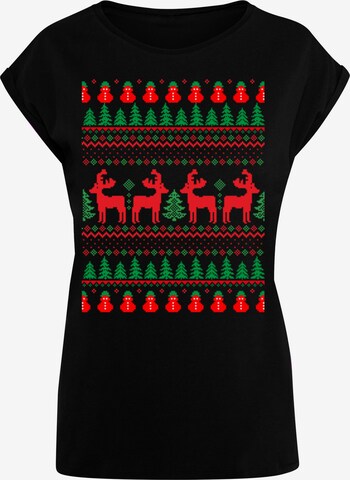 F4NT4STIC Shirt 'Christmas Reindeers Weihnachten Muster' in Zwart: voorkant