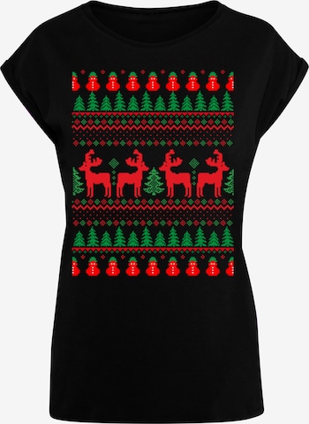 T-shirt 'Christmas Reindeers Weihnachten Muster' F4NT4STIC en noir : devant