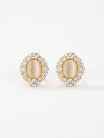 Nemomatheo Earrings 'Celestia - Katzenauge-Ohrringe mit Zirkonia' in Gold: front