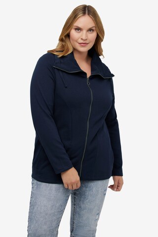 Ulla Popken Zip-Up Hoodie in Blue: front