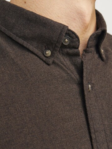 JACK & JONES Slim fit Button Up Shirt 'JJEClassic' in Brown