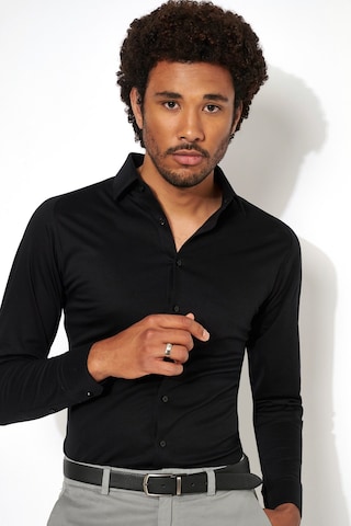 DESOTO Slim fit Button Up Shirt in Black: front