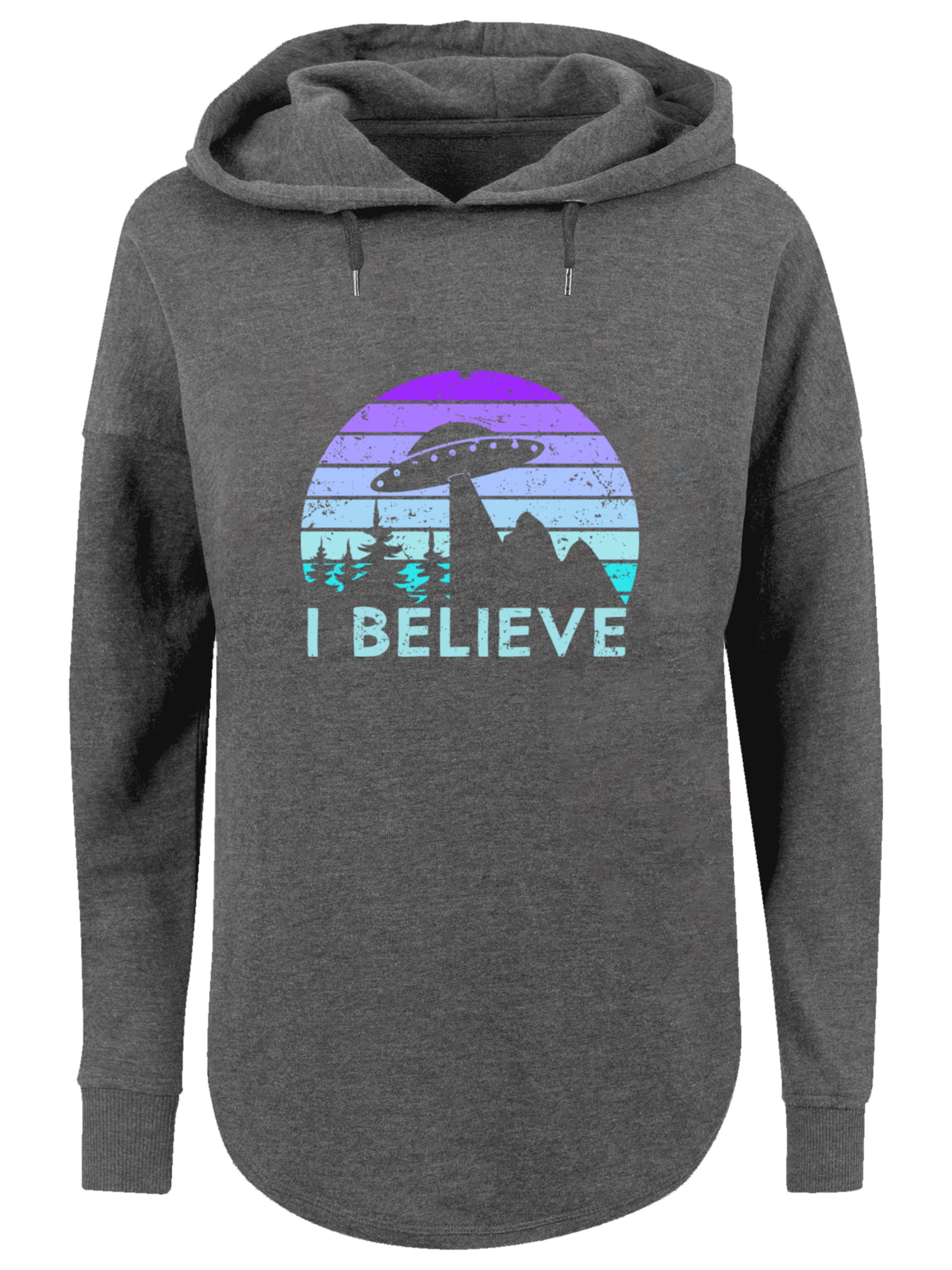 F4NT4STIC Sweatshirt 'I Believe Ufo Alien Raumschiff Retro' in Grijs: voorkant