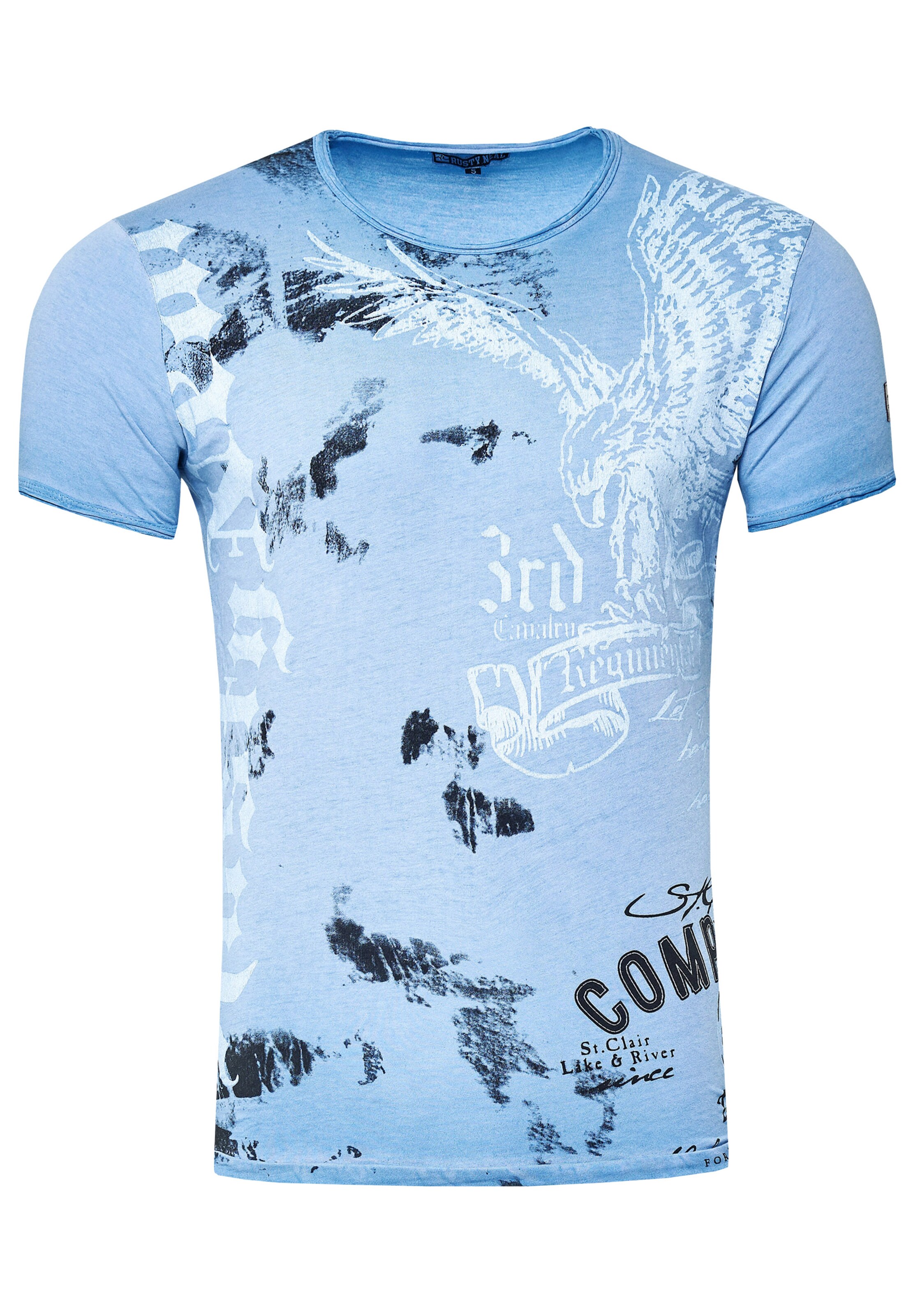 Rusty Neal T-Shirt mit modernem Front & Back Print 'American Eagle' in Blau: Vorderseite