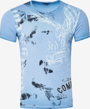 Rusty Neal T-Shirt mit modernem Front & Back Print 'American Eagle' in Blau: predná strana