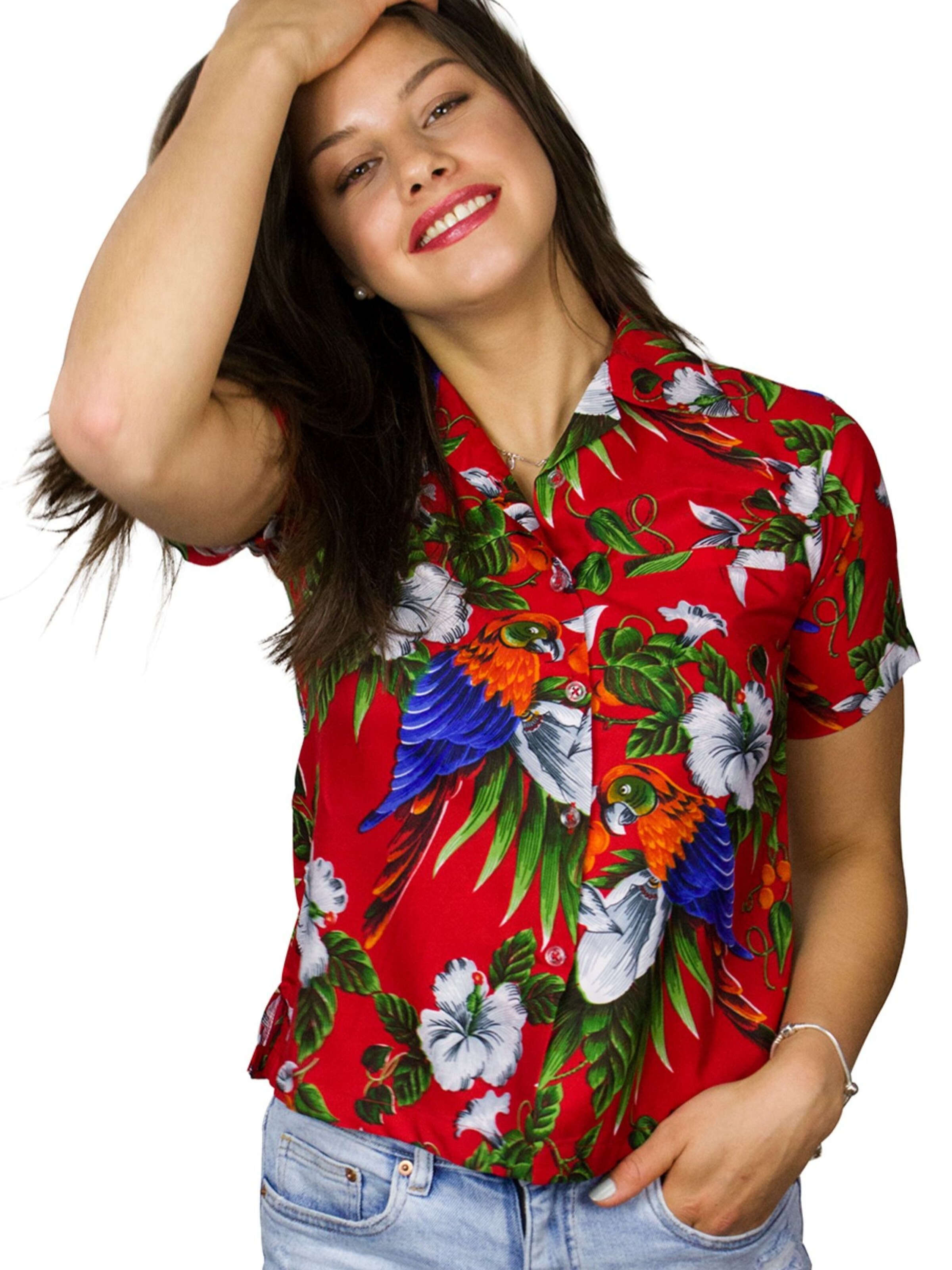 King Kameha Blouse 'Cherryparrot' in Red: front