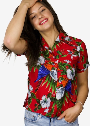 King Kameha Bluse 'Cherryparrot' in Rot: Vorderseite