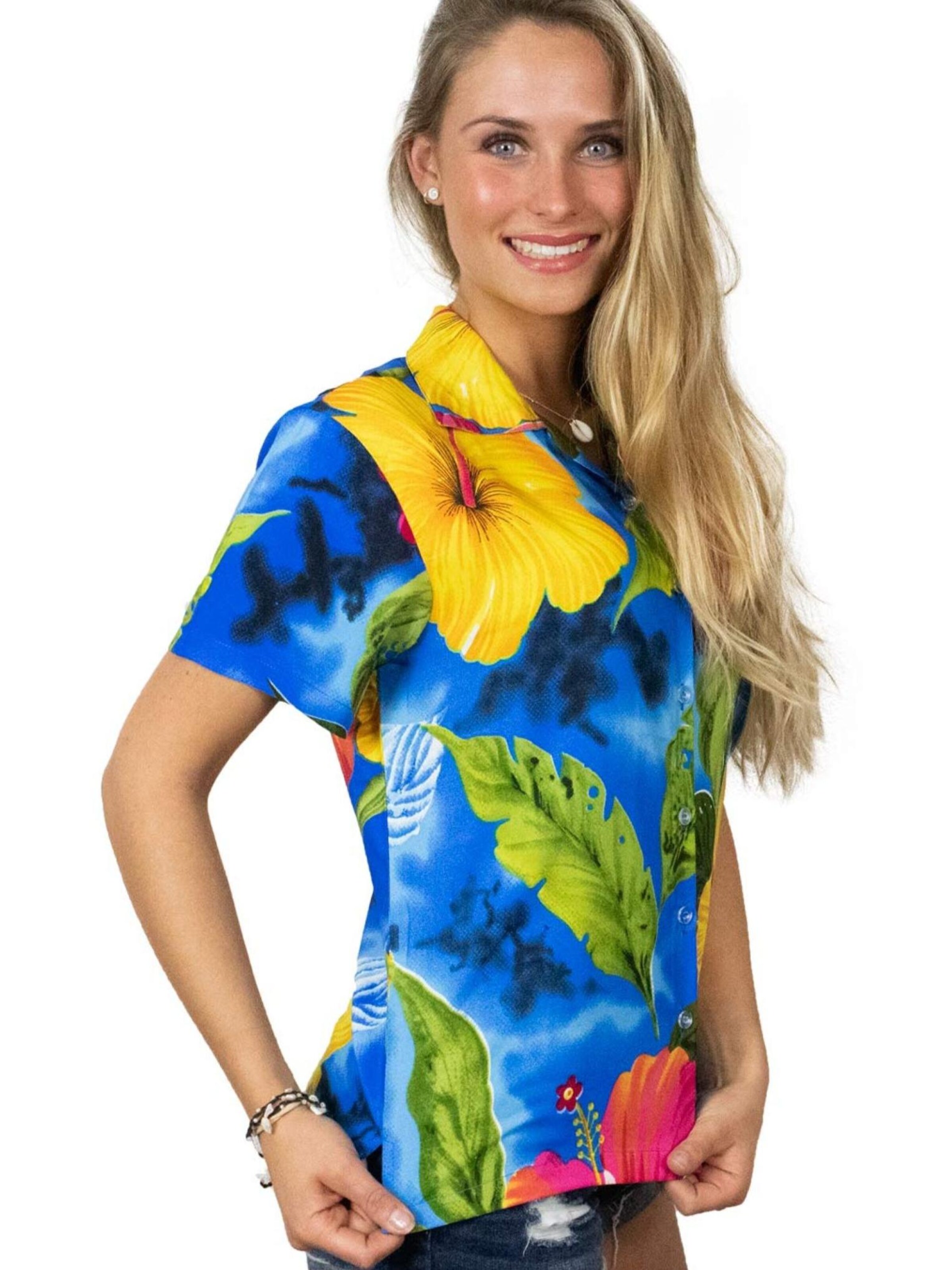 King Kameha Blouse 'Big Flower' in Blue