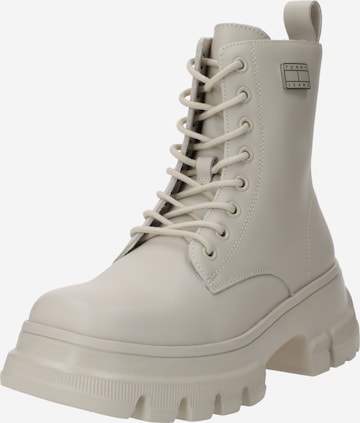 Tommy Jeans - Botines con cordones en beige: frente