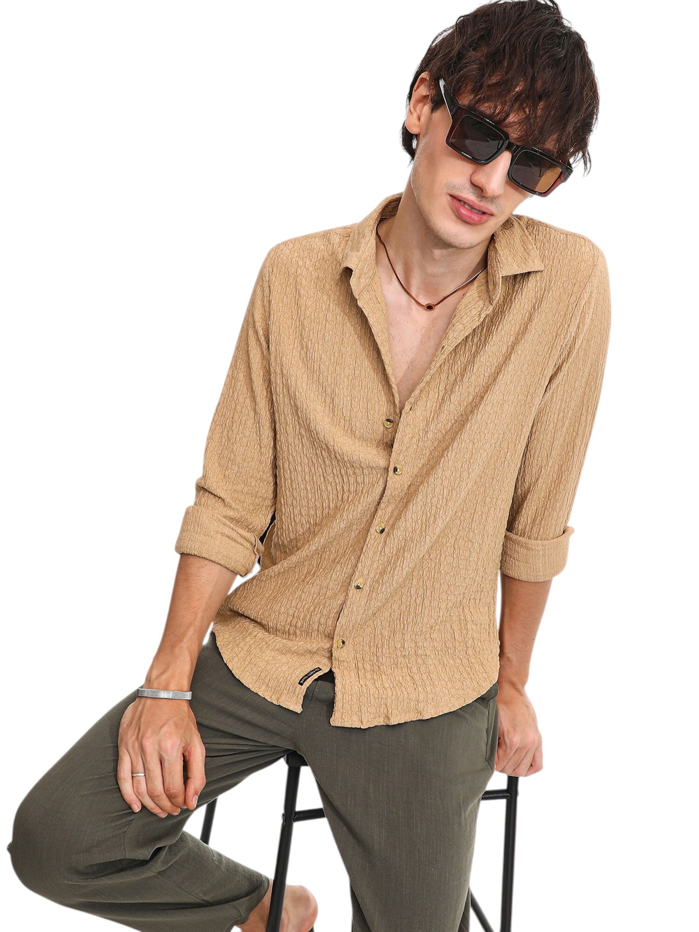 Campus Sutra Regular fit Overhemd 'Rylie' in Beige