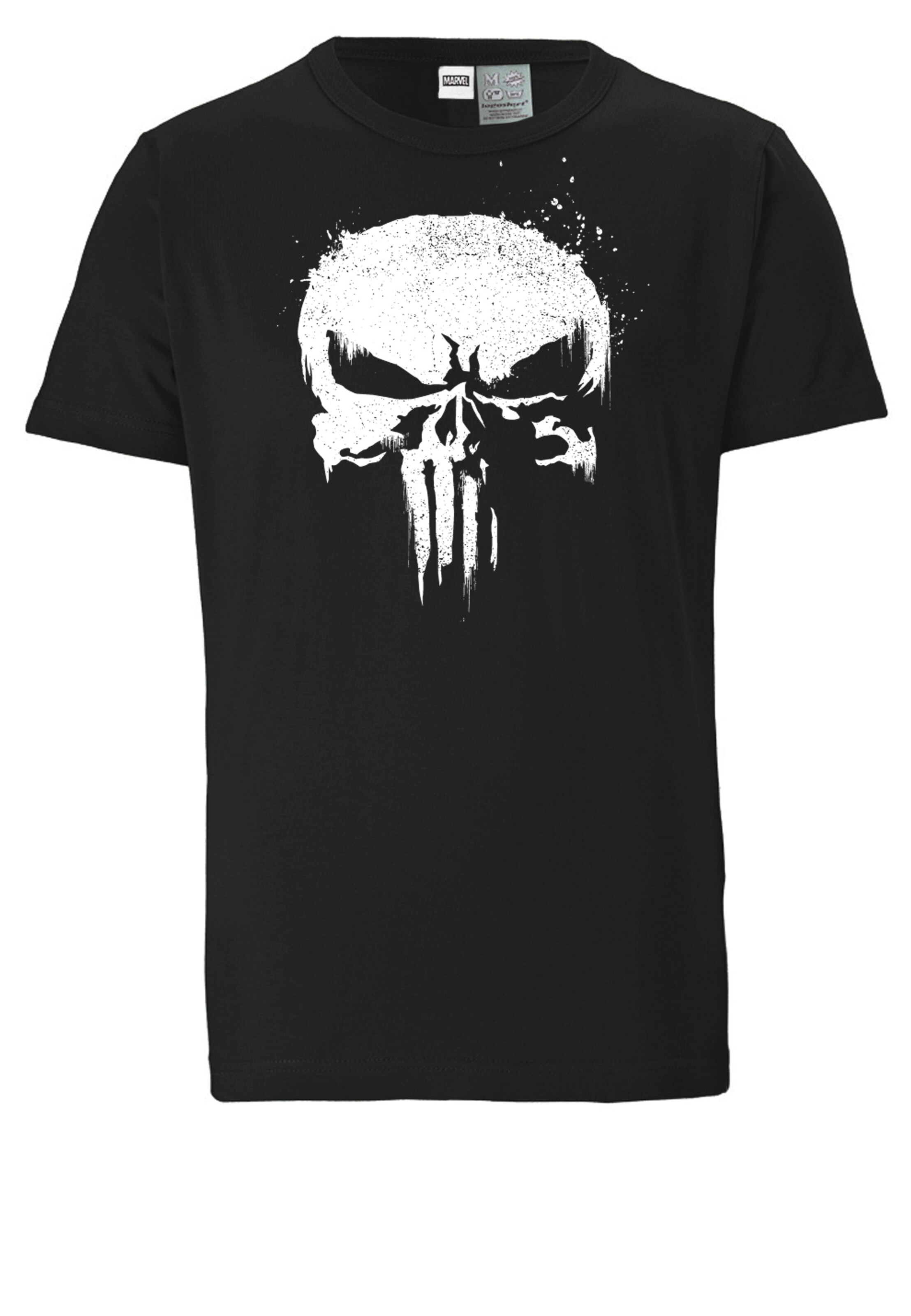 LOGOSHIRT Shirt 'Marvel - Punisher TV Skull' in Black: front