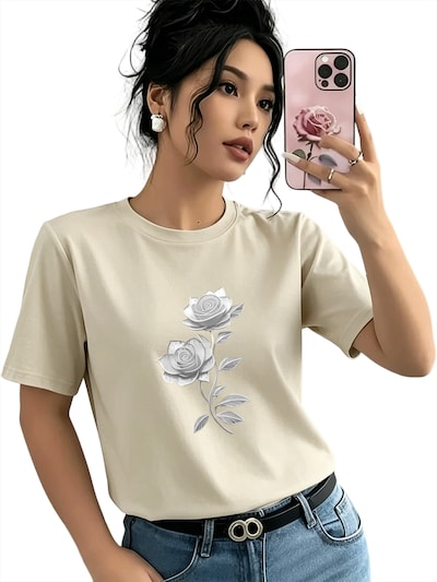 GORHEY T-shirt 'Women's Summer Casual Cotton T-Shirt with  Rose Print' en M/Regular en abricot, Vue avec produit