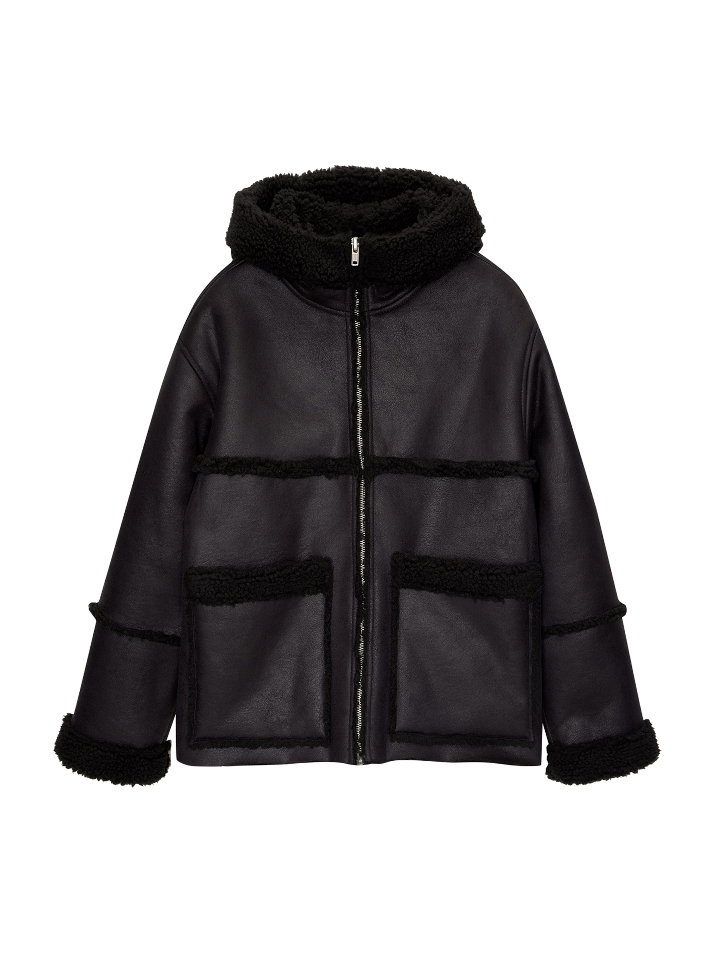 Geacă de iarnă de la Pull&Bear pe negru: față