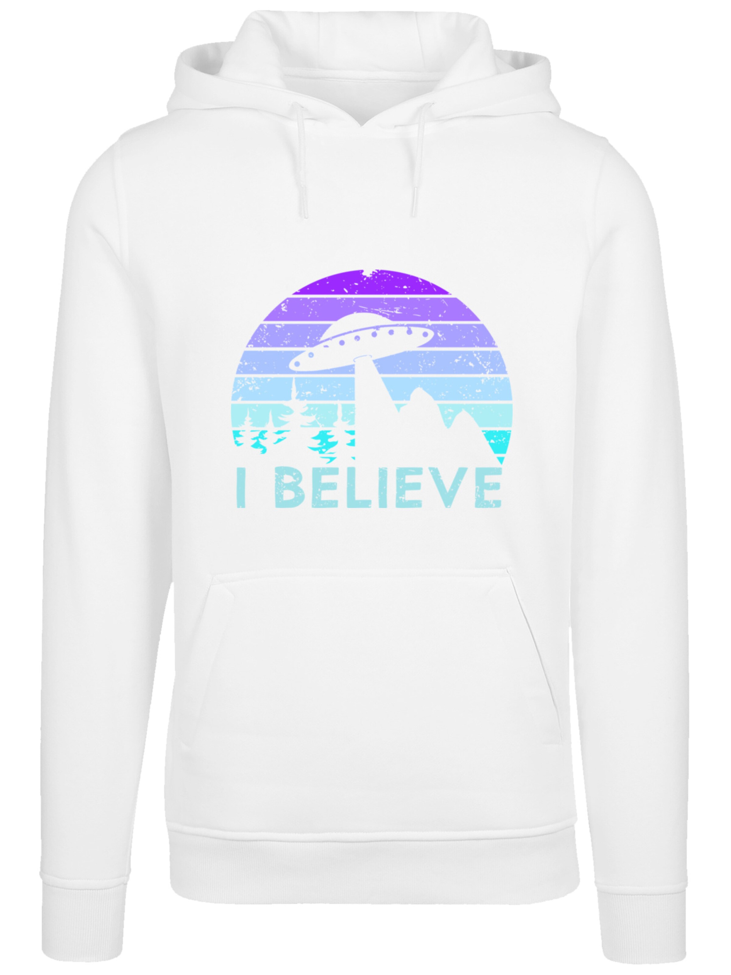 F4NT4STIC Sweatshirt 'I Believe UFO Alien Raumschiff Retro' in Wit: voorkant