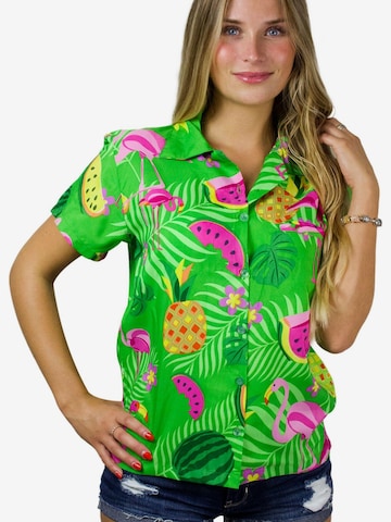 King Kameha Bluse 'Flamingo Melone' in Grün: Vorderseite