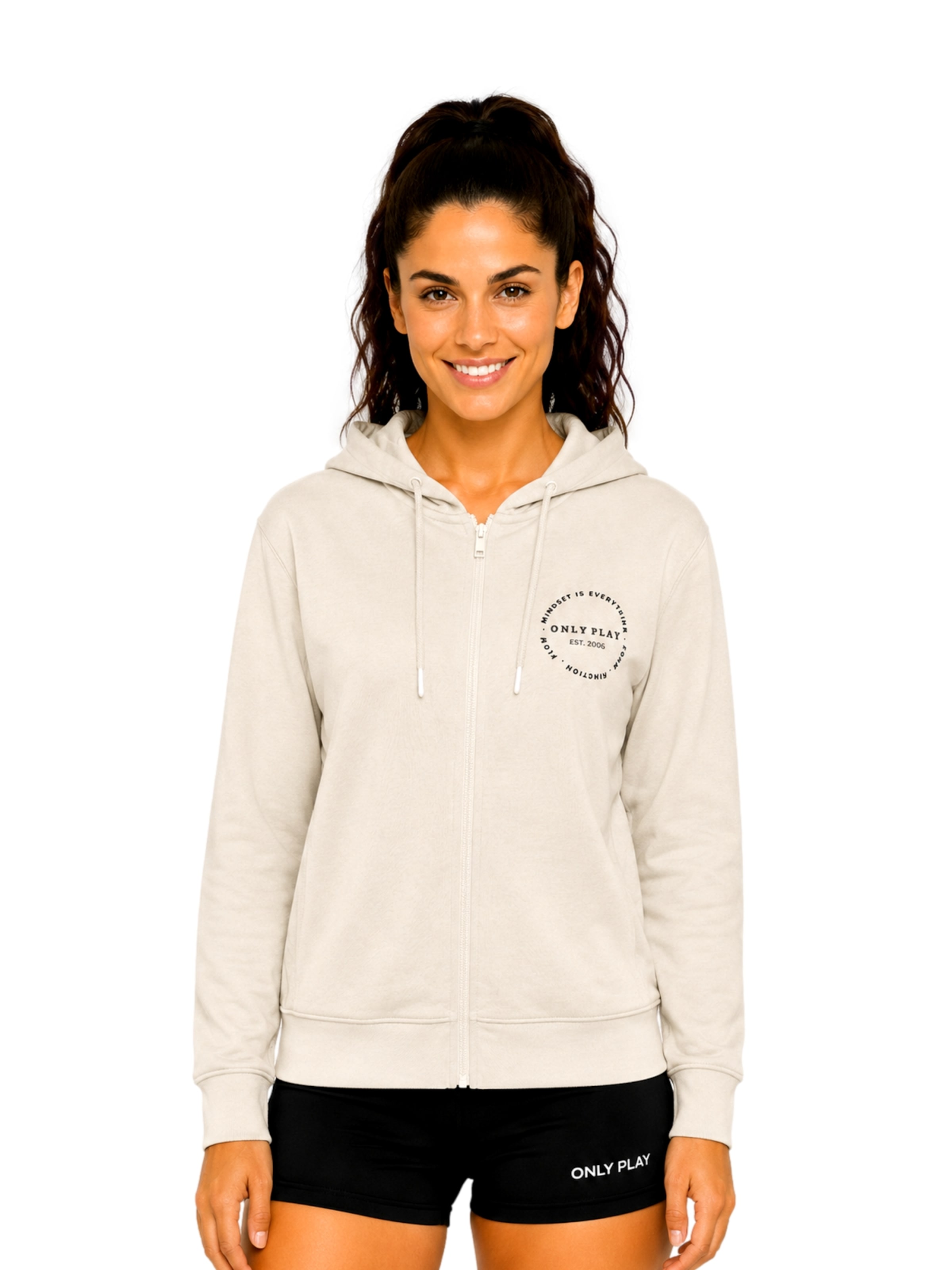 ONLY PLAY Sportief sweatvest 'Cava' in Beige: voorkant