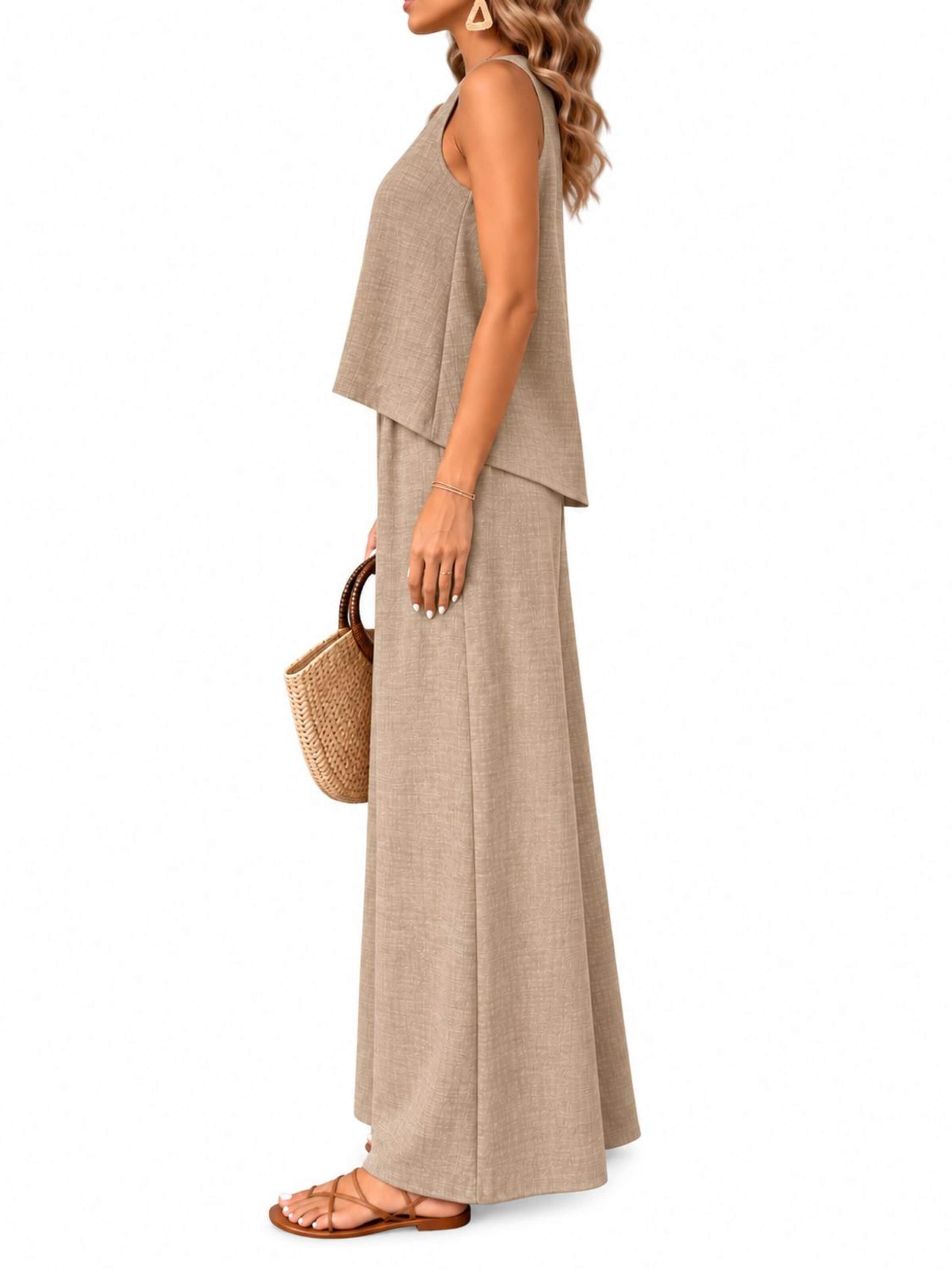 SPORTS36.NL Dress 'Women's Sleeveless Linen-Blend 2-Piece Set' in Grey