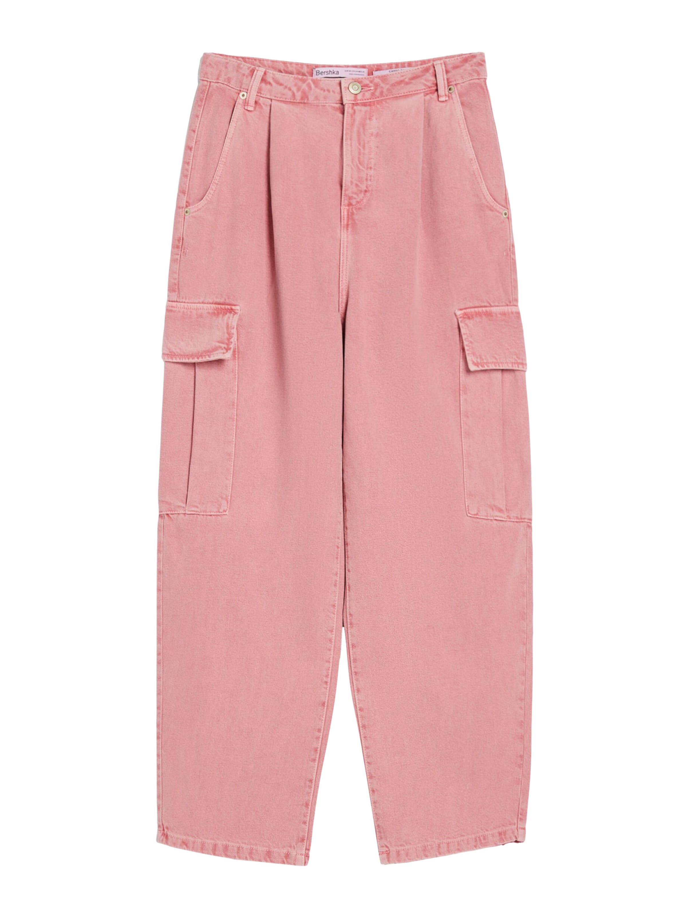 Bershka Wide leg Cargojeans i rosa: framsida