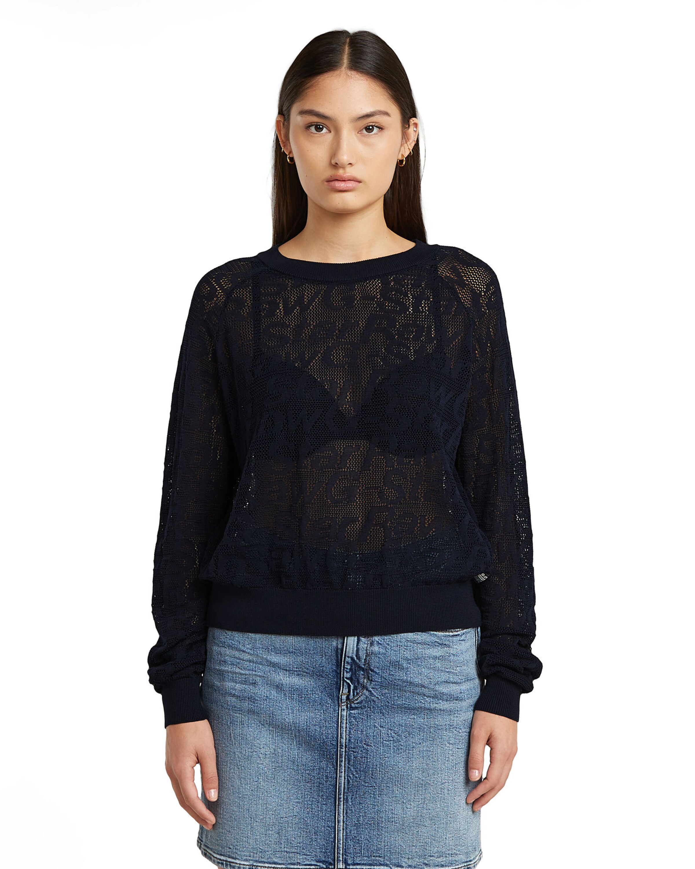 Pull-over 'Pointelle' G-STAR en noir : devant