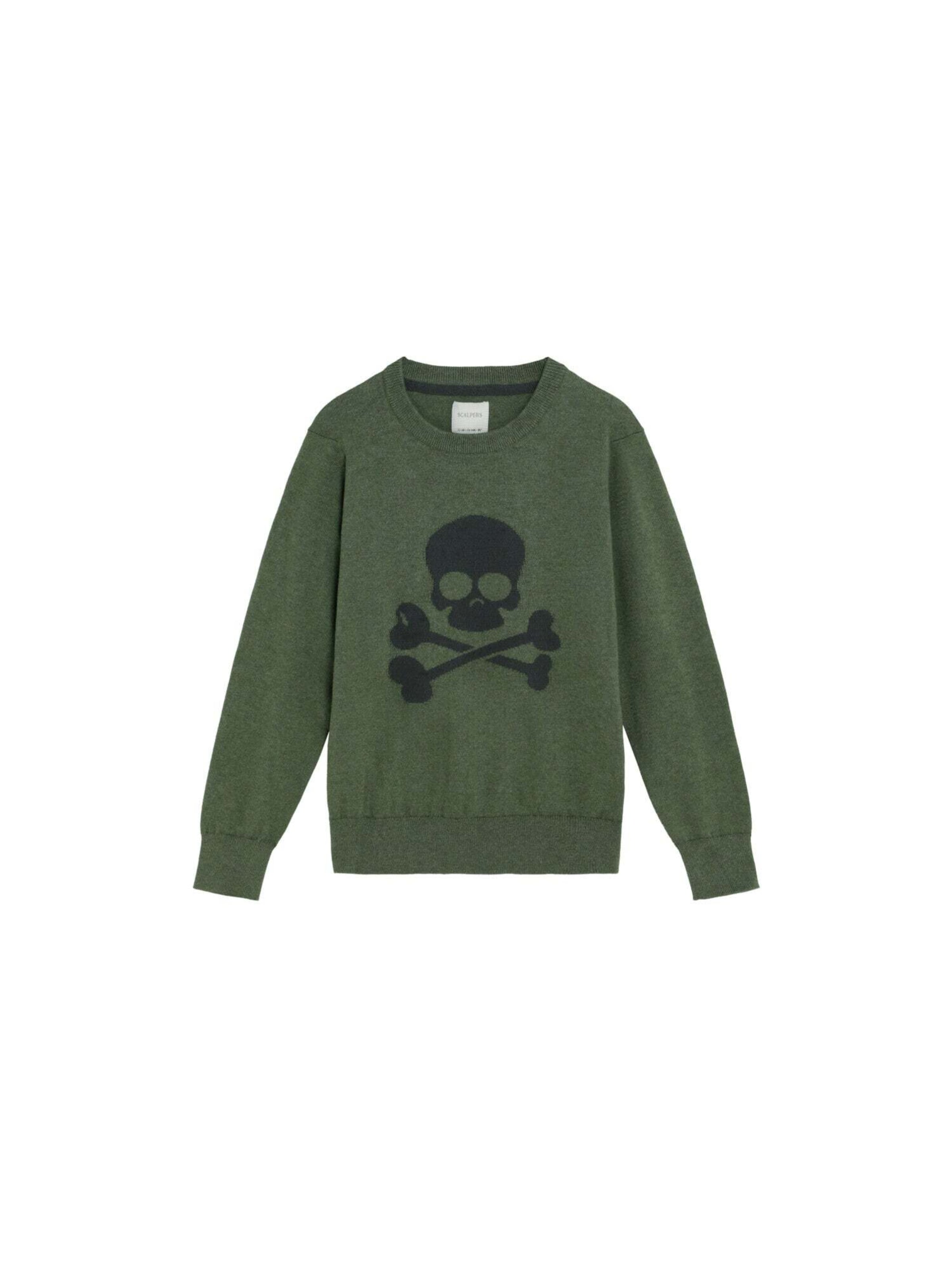 Scalpers Pullover 'Skull Intarsia' i grøn: forside