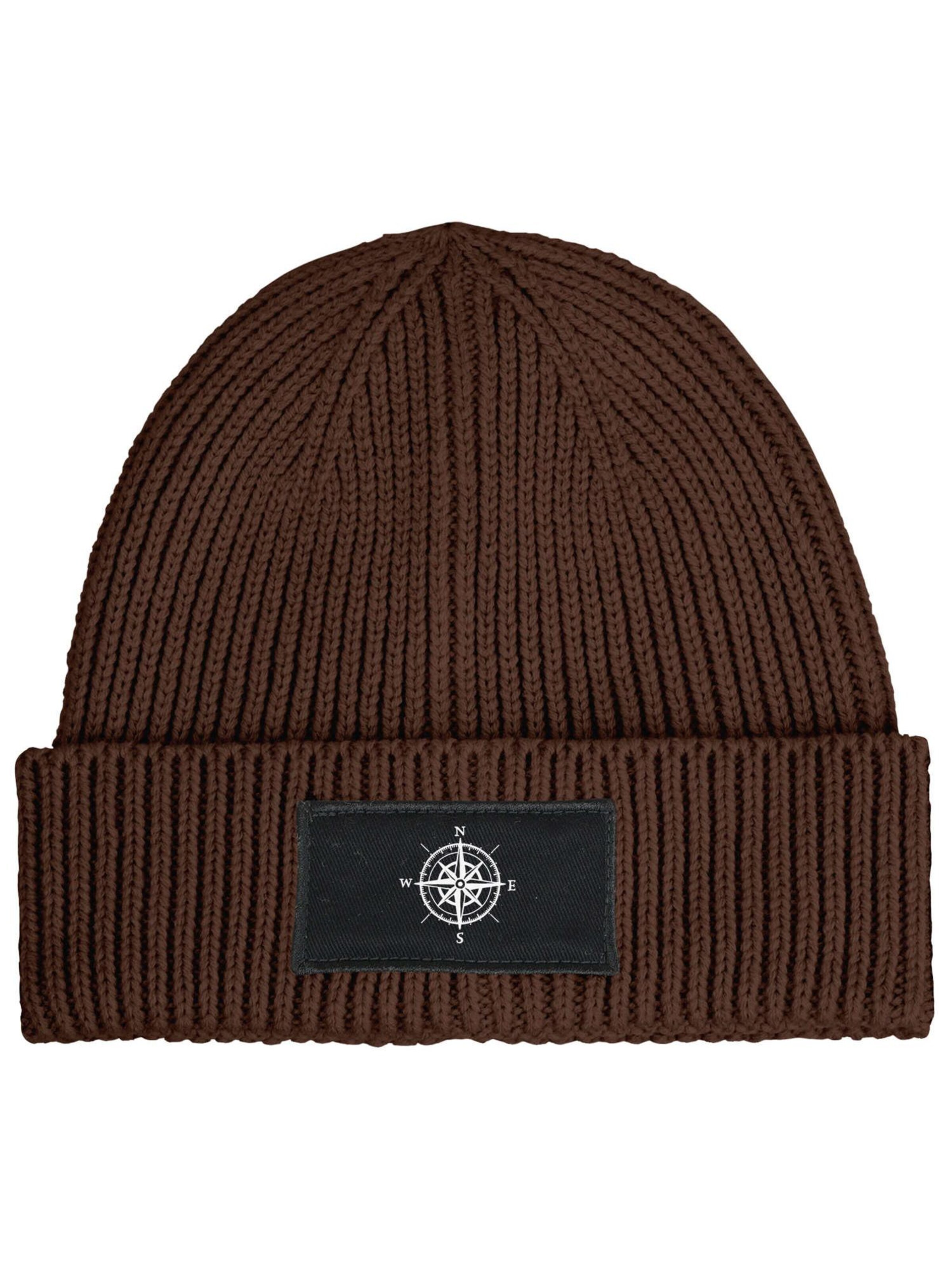 Neverless Beanie 'Kompass' in Brown: front