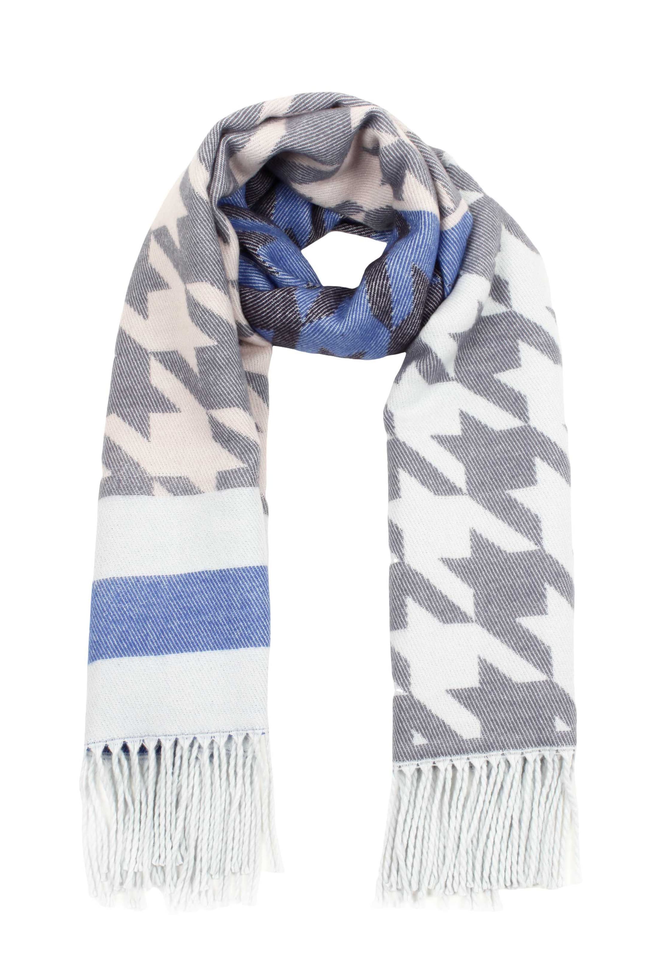 SAMAYA Kuschelig warmer Webschal mit Fransen in Blau: Vorderseite