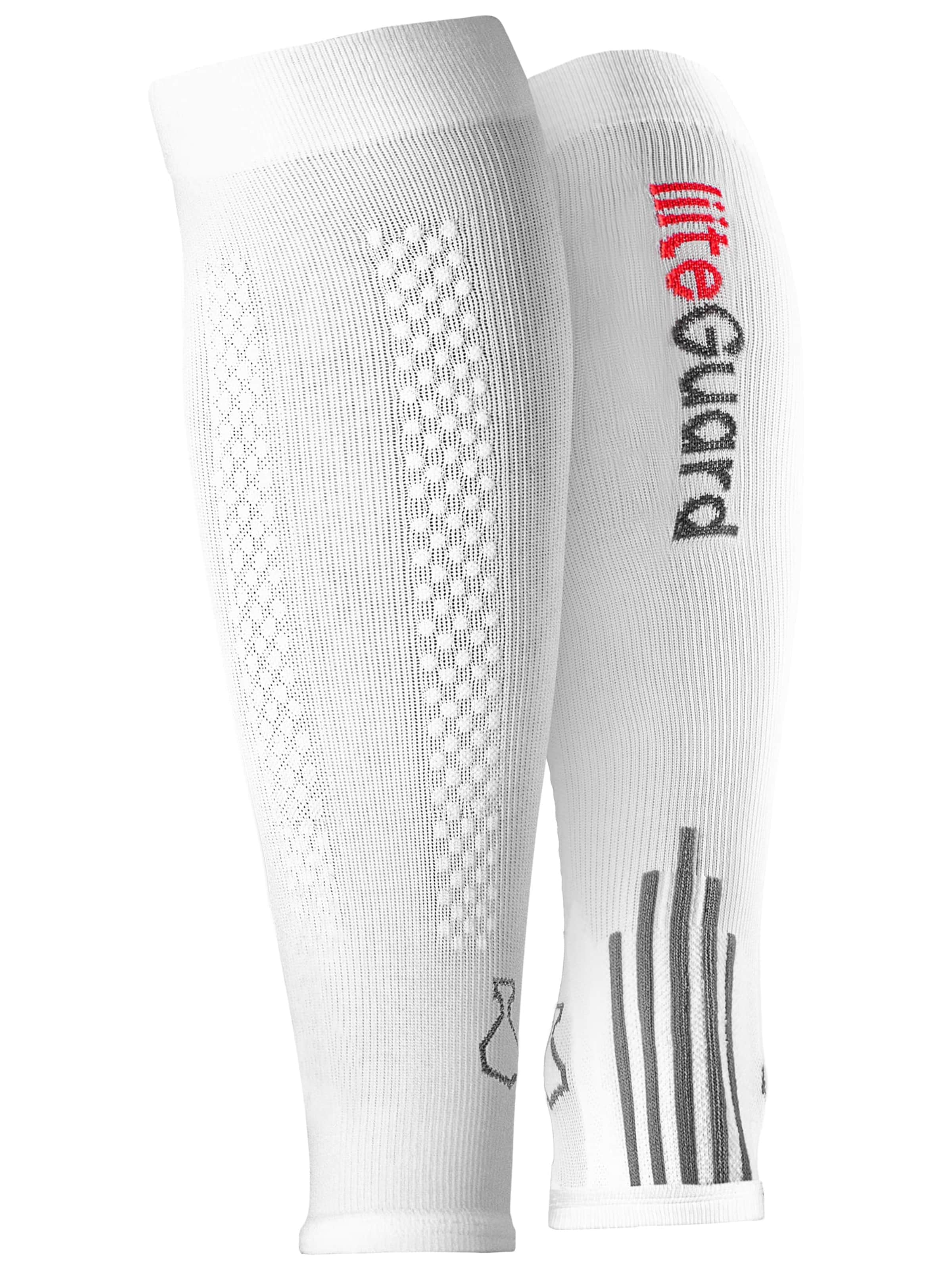 liiteGuard Mi-bas 'SHIN-TECH COMPRESSION CALF SLEEVE' en gris / rouge / blanc, Vue avec produit