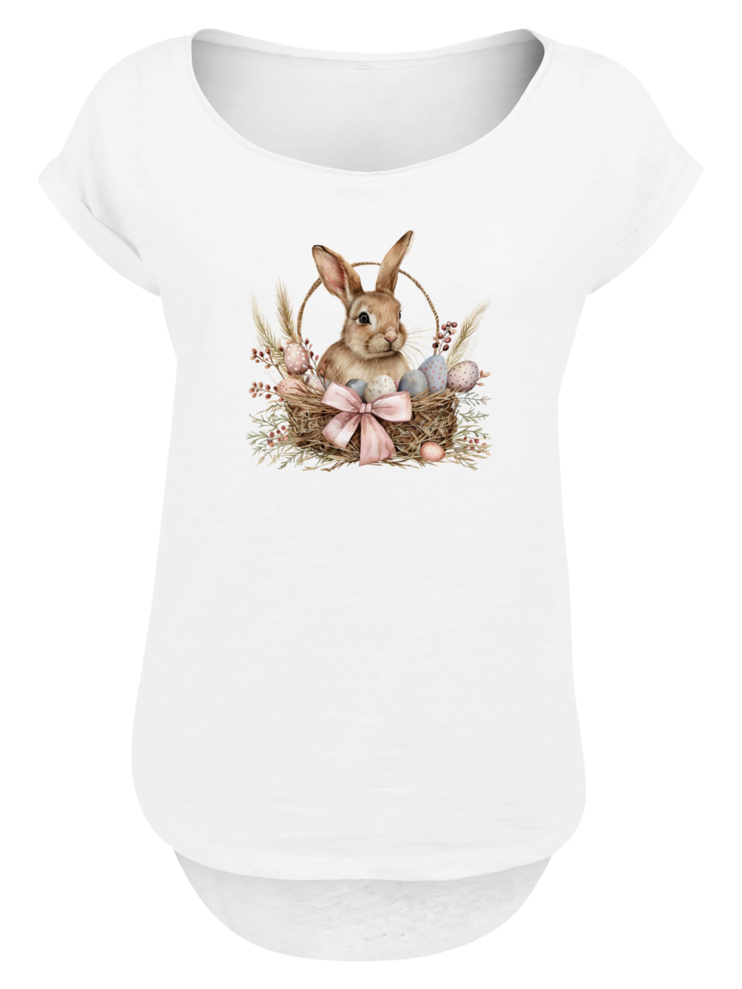 F4NT4STIC T-Shirt 'Osterhasen Korb Dekor' in Weiß: Vorderseite