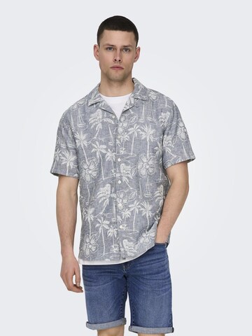 Only & Sons Regular fit Button Up Shirt 'Caiden' in Blue: front