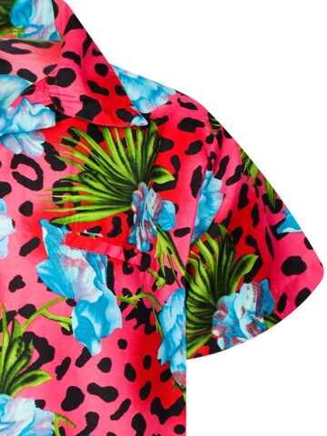 King Kameha Shirt 'Leopard Flowers' in Rot