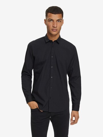 ESPRIT Slim fit Button Up Shirt in Black: front