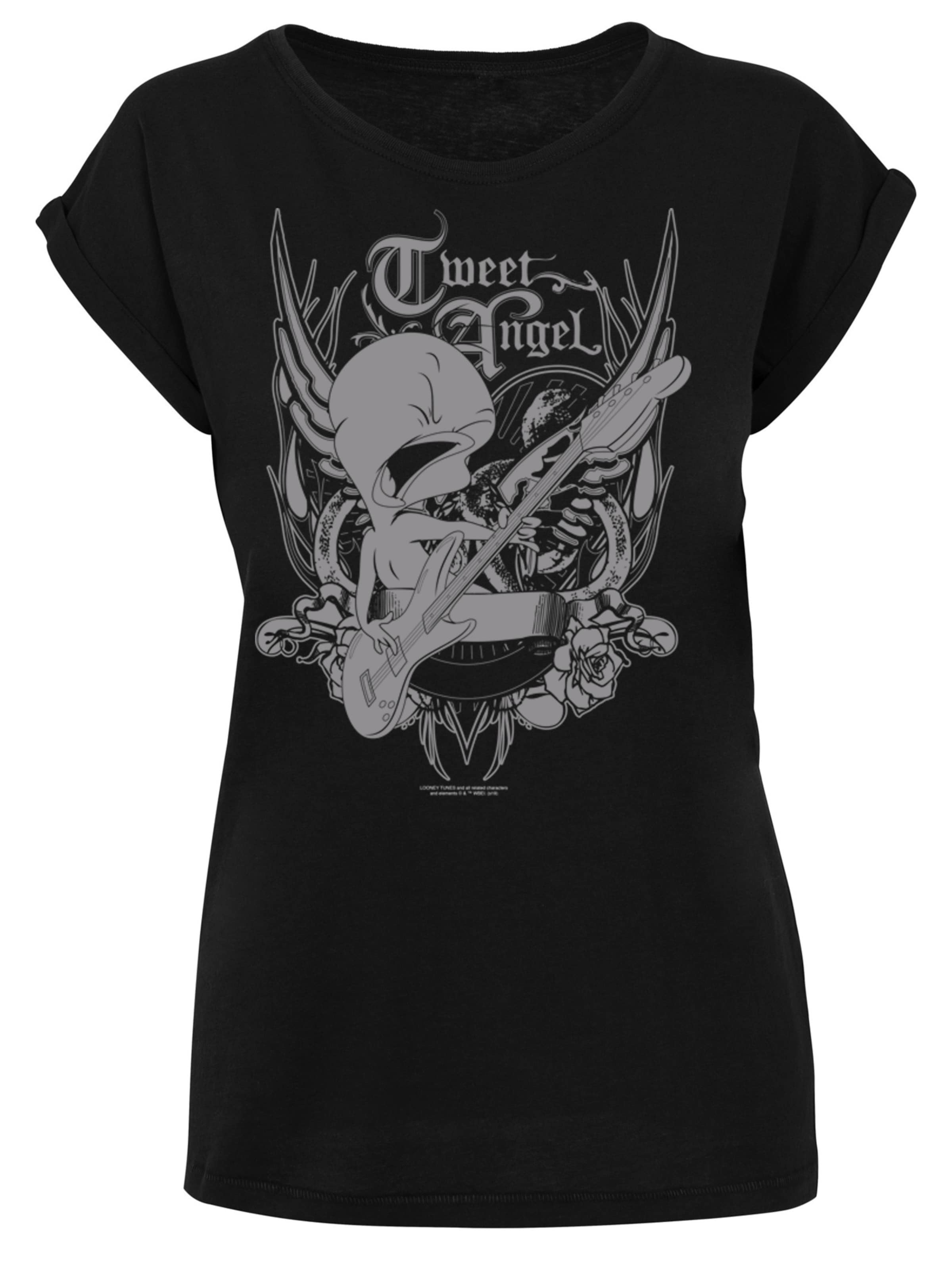 F4NT4STIC Shirt 'Looney Tunes Tweety Pie Rock' in de kleur Stone grey / Zwart, Productweergave