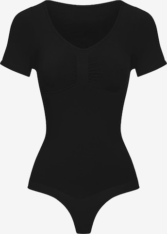 cfab Shapingbody 'T-Shirt Bodysuit Sculpting Shapewear mit String' in Zwart: voorkant