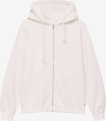 Pull&Bear Zip-Up Hoodie in White: front