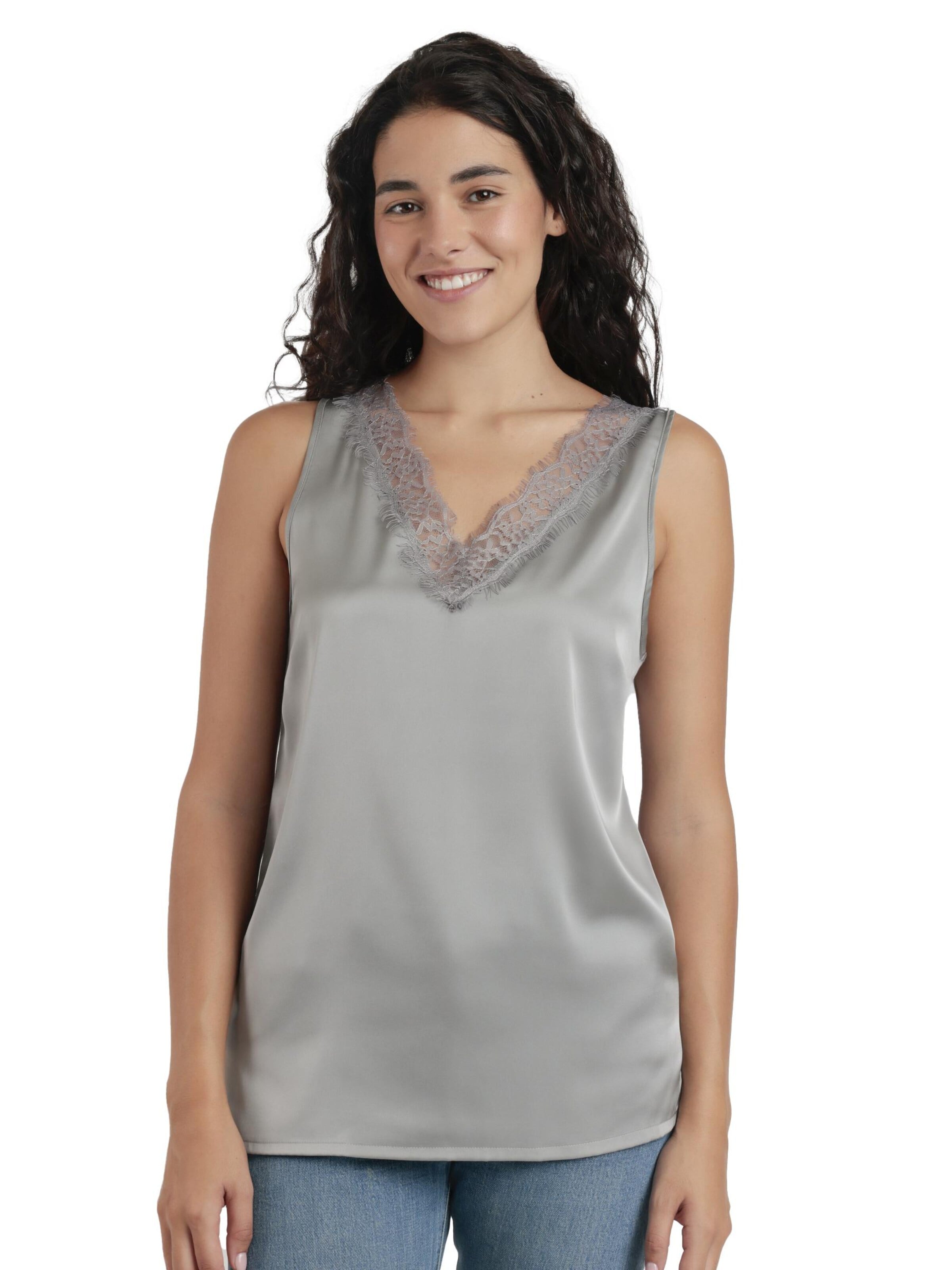 admas - Top 'Camiseta Sin Mangas Satin Lace para Mujer' en blanco: frente