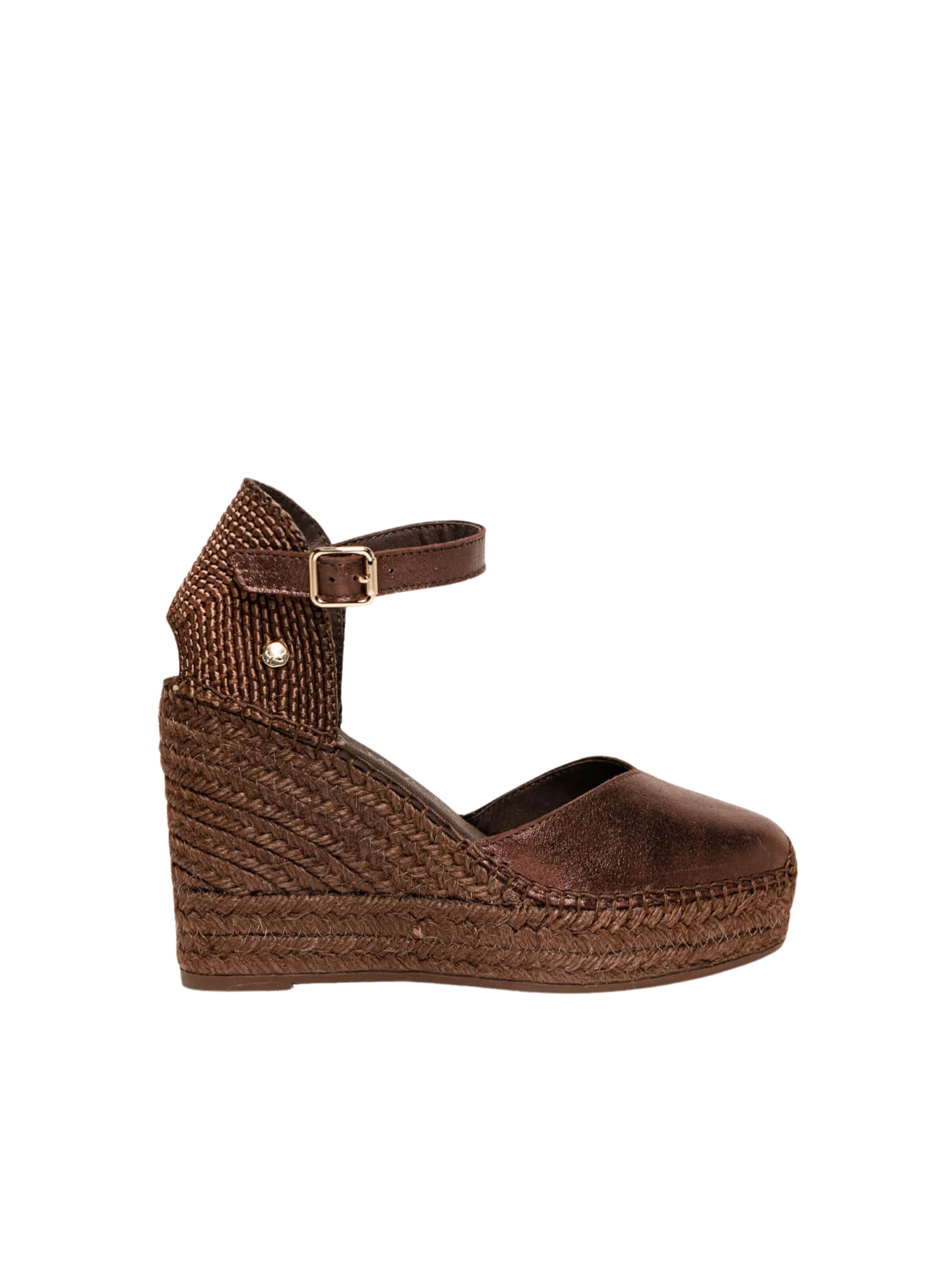 Alhamas Slingpumps 'Alpargata Cuña 10 cm Ante' in Bruin: voorkant
