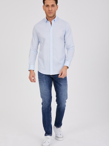 7Camicie Slim fit Zakelijk overhemd 'Leonardo Essentials Poplin Stretch Man Shirt' in Blauw