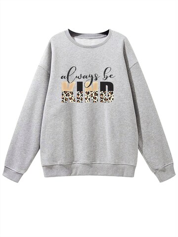 GORHEY - Sudadera 'Women's Oversized Sweatshirt with Leopard Print Letters, Warm Fleece Blend' en gris