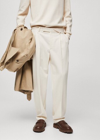 MANGO MAN Regular Pleat-Front Pants 'Lipari' in Beige